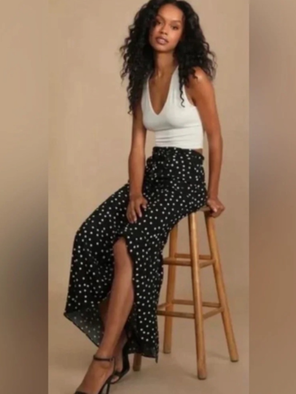 Free People Black and White Polka Dot Maxi Skirt
